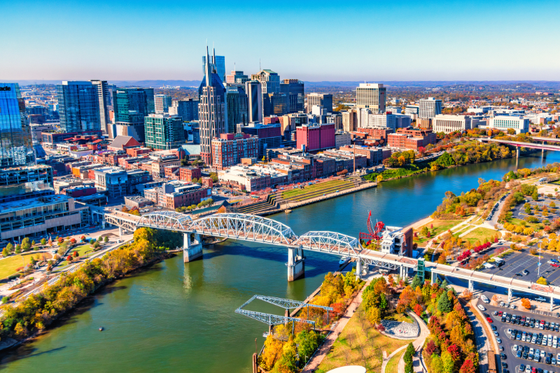 Nashville bridge Aerial view