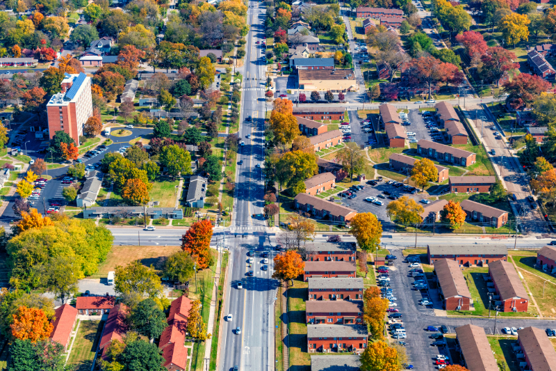 Aerial view of subdivision